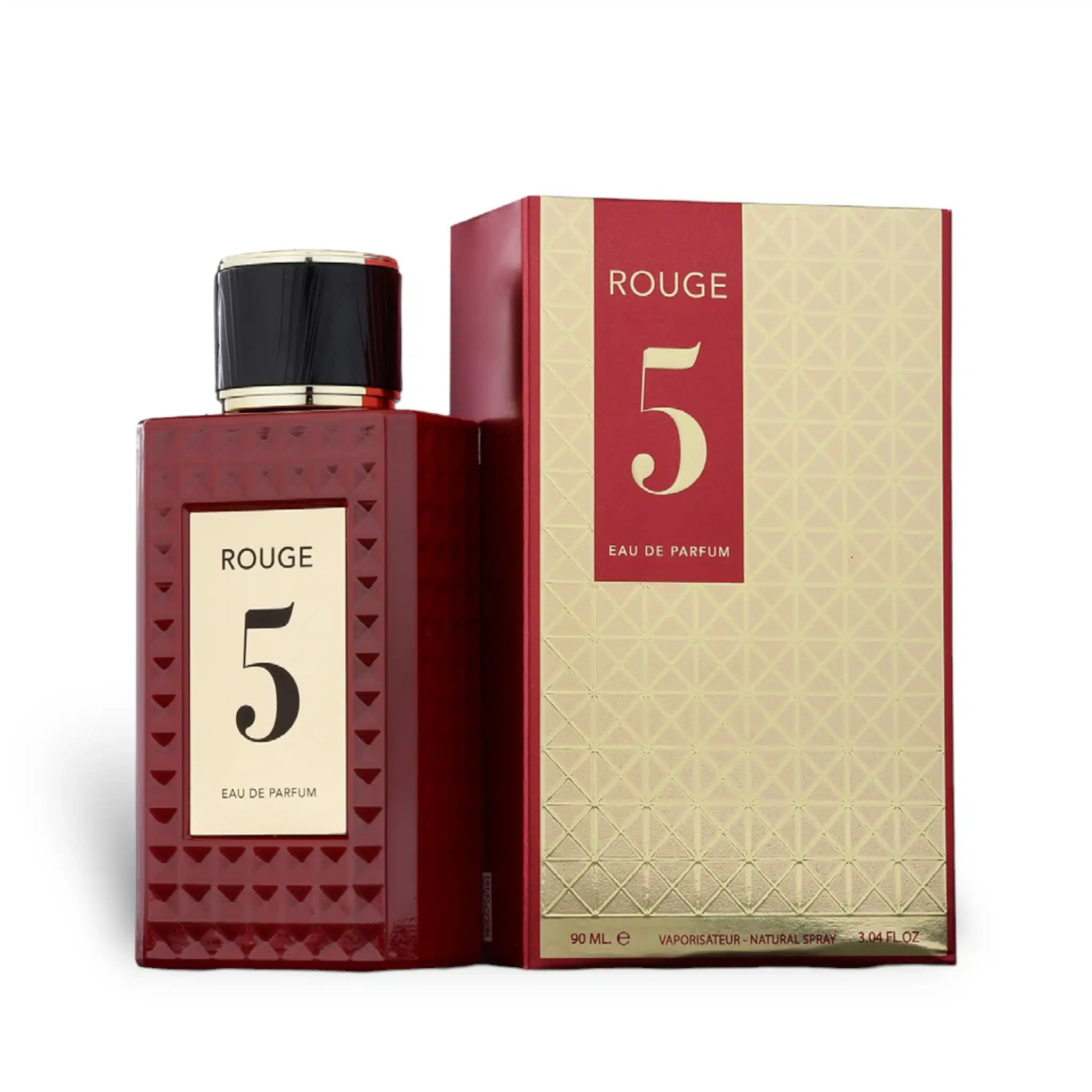 Rouge 5 90ml Eau de Parfum by Fragrance World bottle and box