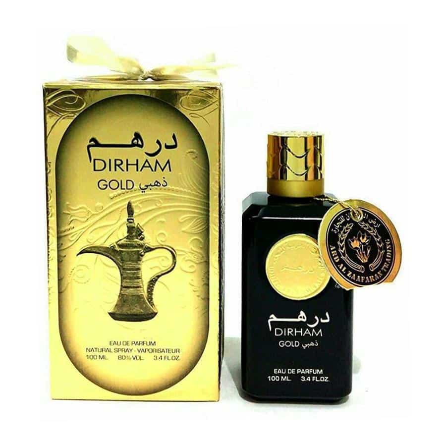 Dirham Gold 100ml Eau de Parfum by Ard Al Zaafaran bottle and box