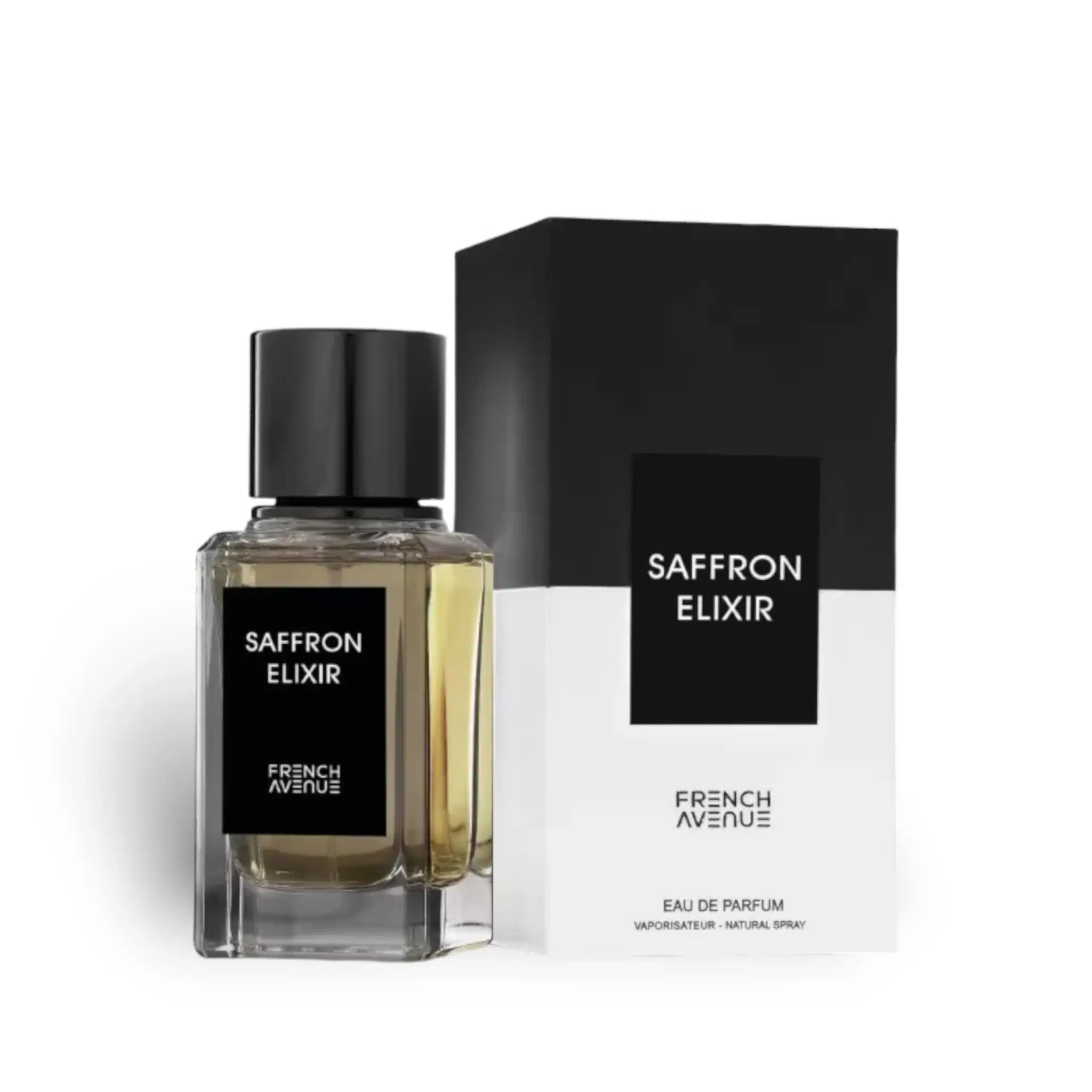 Saffron Elixir 100ml Eau de Parfum by French Avenue bottle and box