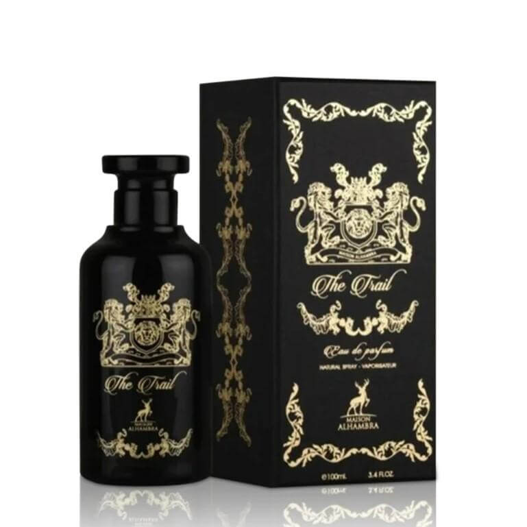 The Trail 100ml Bukhoor Incense by Maison Alhambra bottle and box