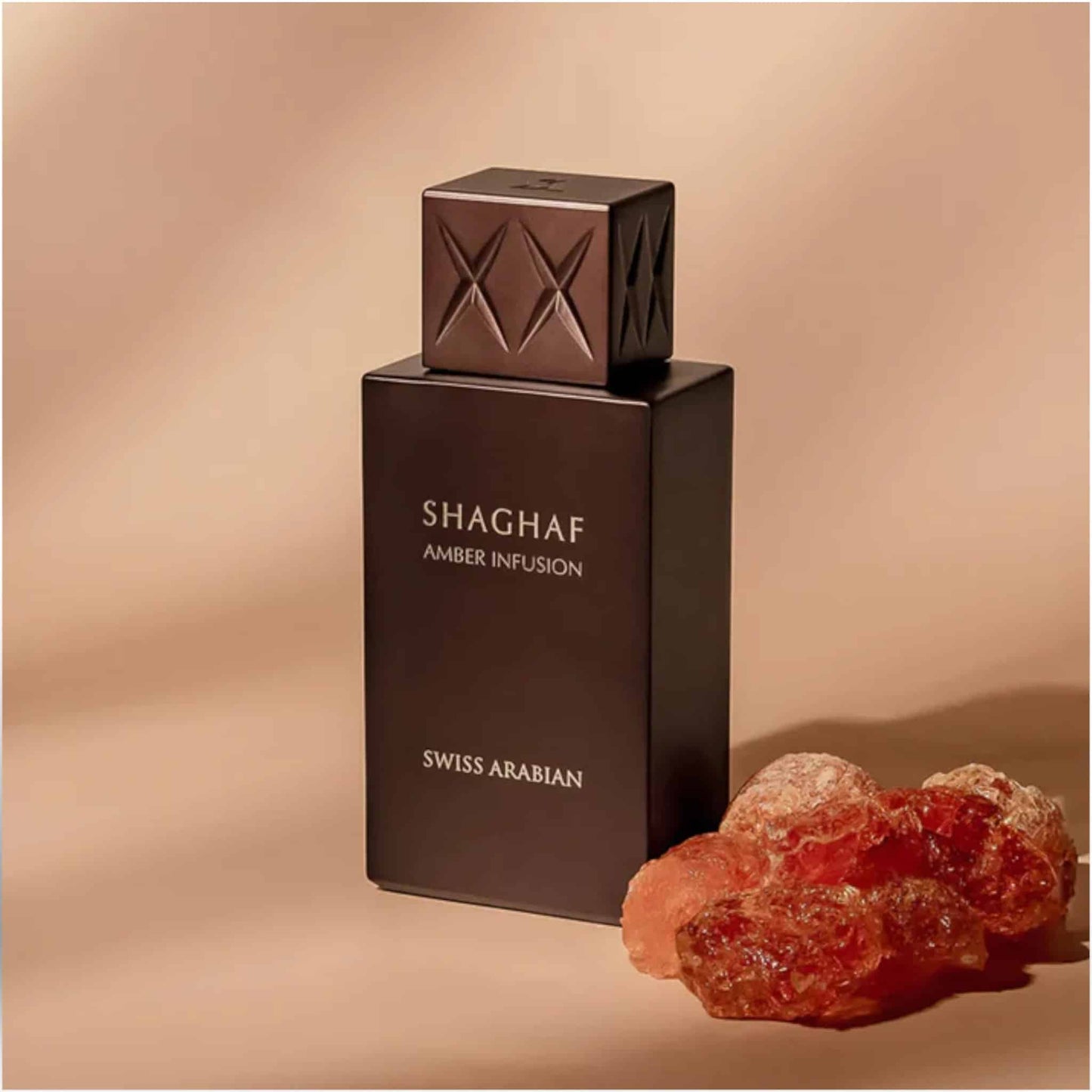 Shaghaf Amber Infusion 75ml Eau de Parfum by Swiss Arabian perfume bottle close up