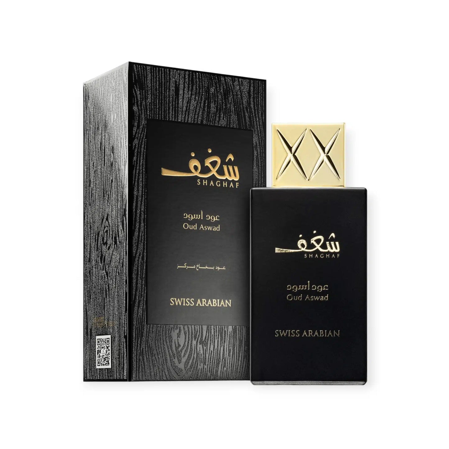 Shaghaf Oud Aswad 75ml Eau de Parfum by Swiss Arabian bottle and box