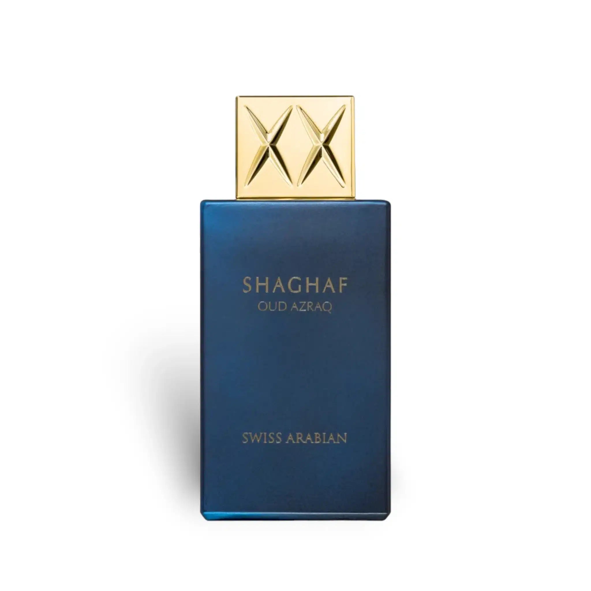 Shaghaf Oud Azraq 75ml Eau de Parfum by Swiss Arabian fragrance packaging front view