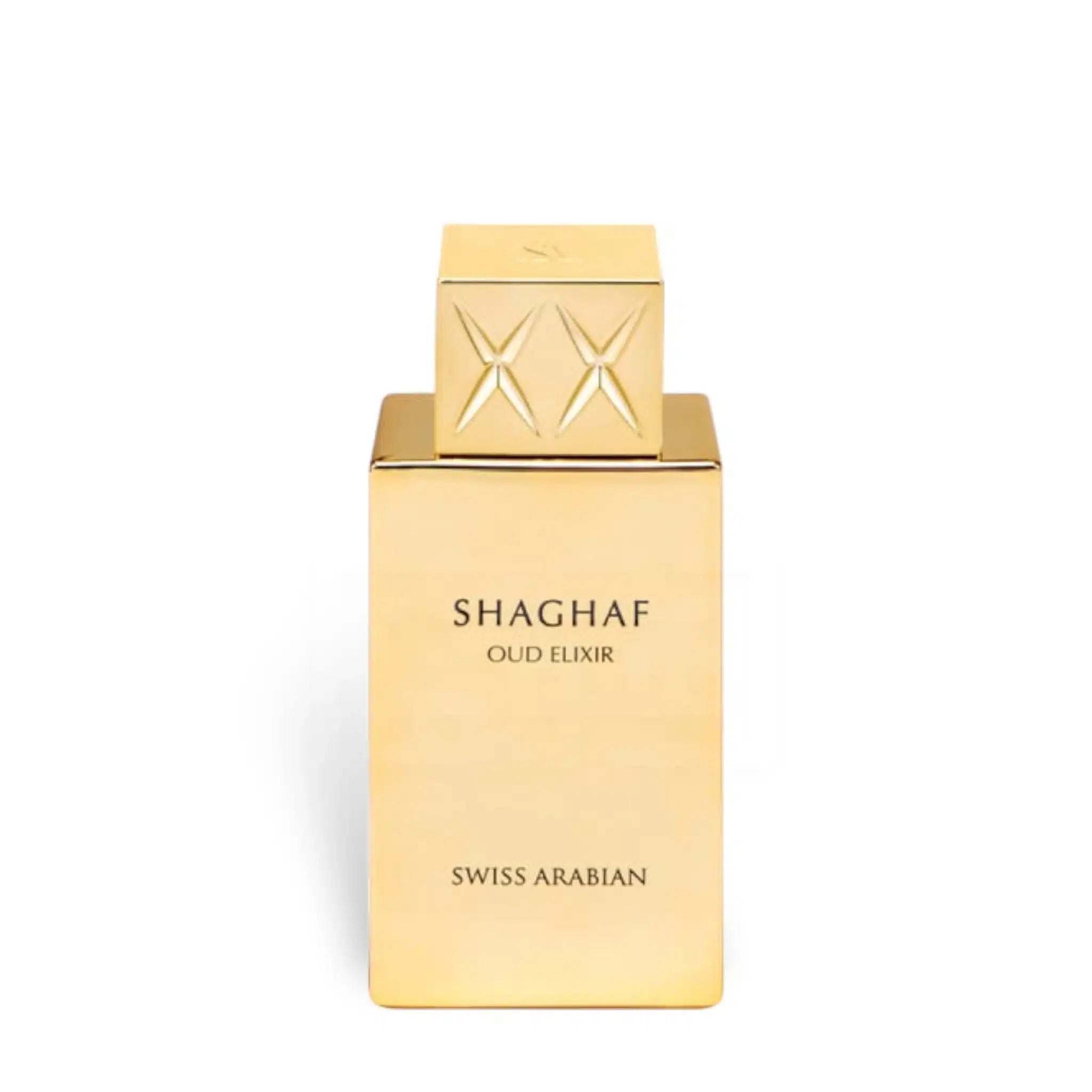 Shaghaf Oud Elixir 75ml Eau de Parfum by Swiss Arabian fragrance packaging front view