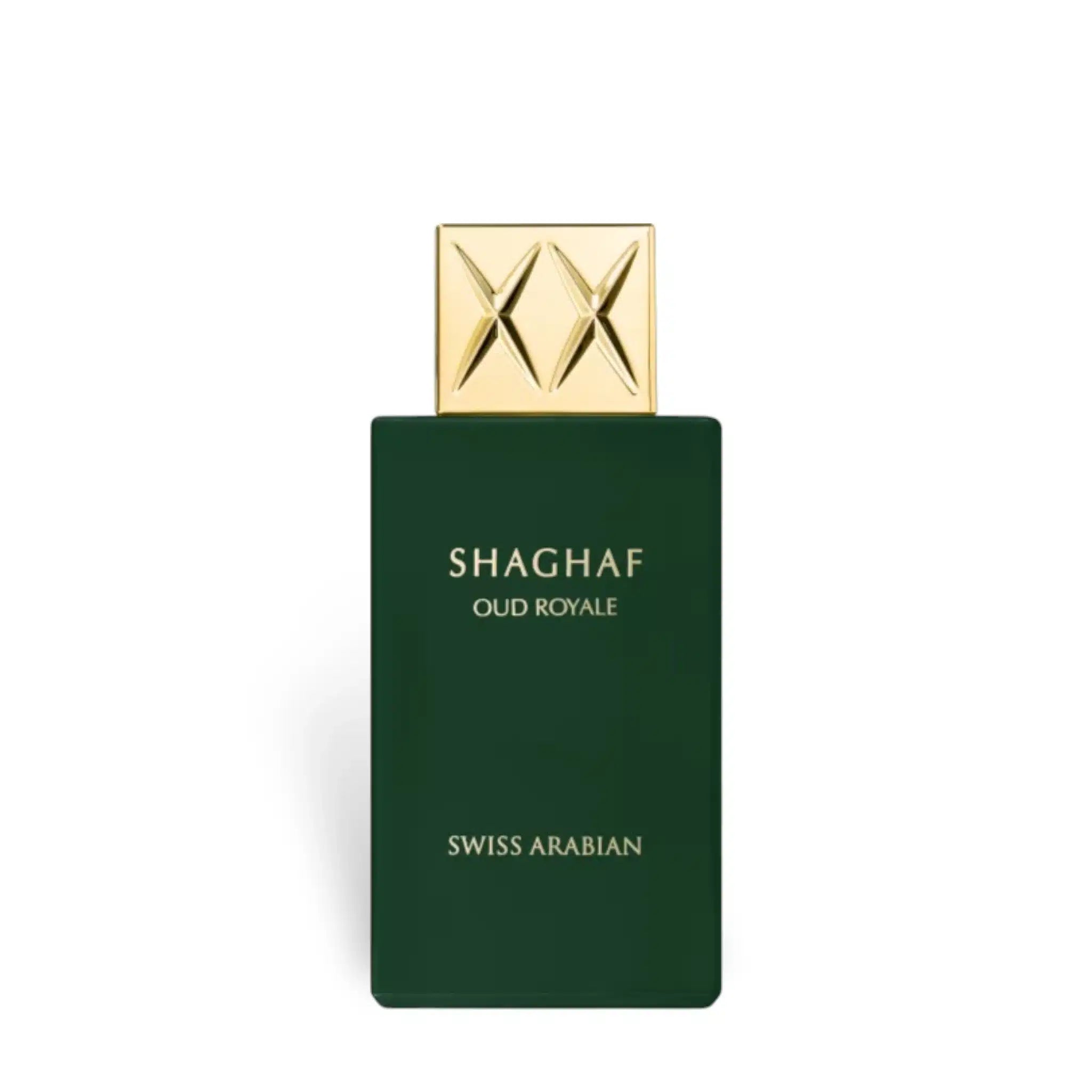 Shaghaf Oud Royale 75ml Eau de Parfum by Swiss Arabian fragrance packaging front view