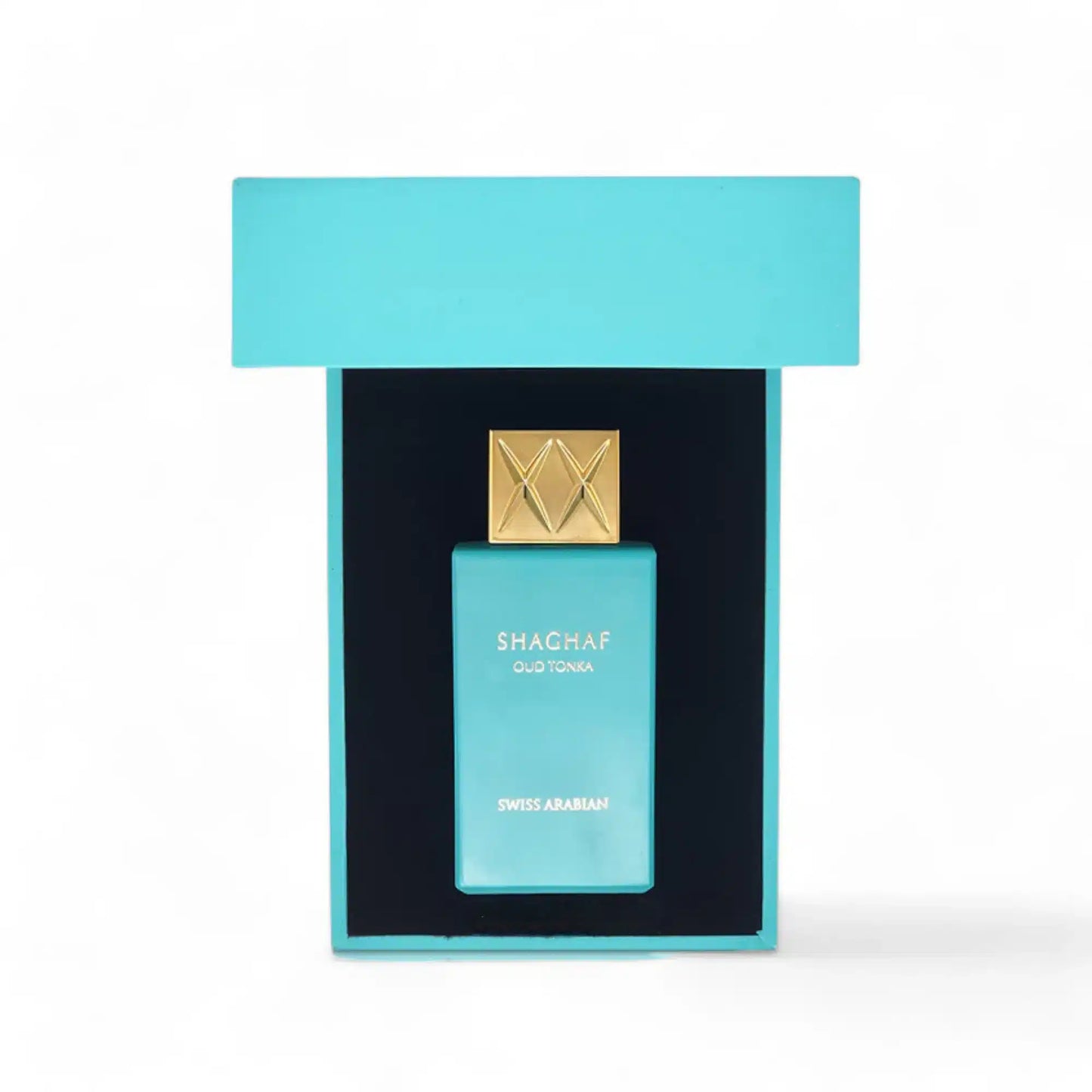Shaghaf Oud Tonka 75ml Eau de Parfum by Swiss Arabian fragrance packaging front view