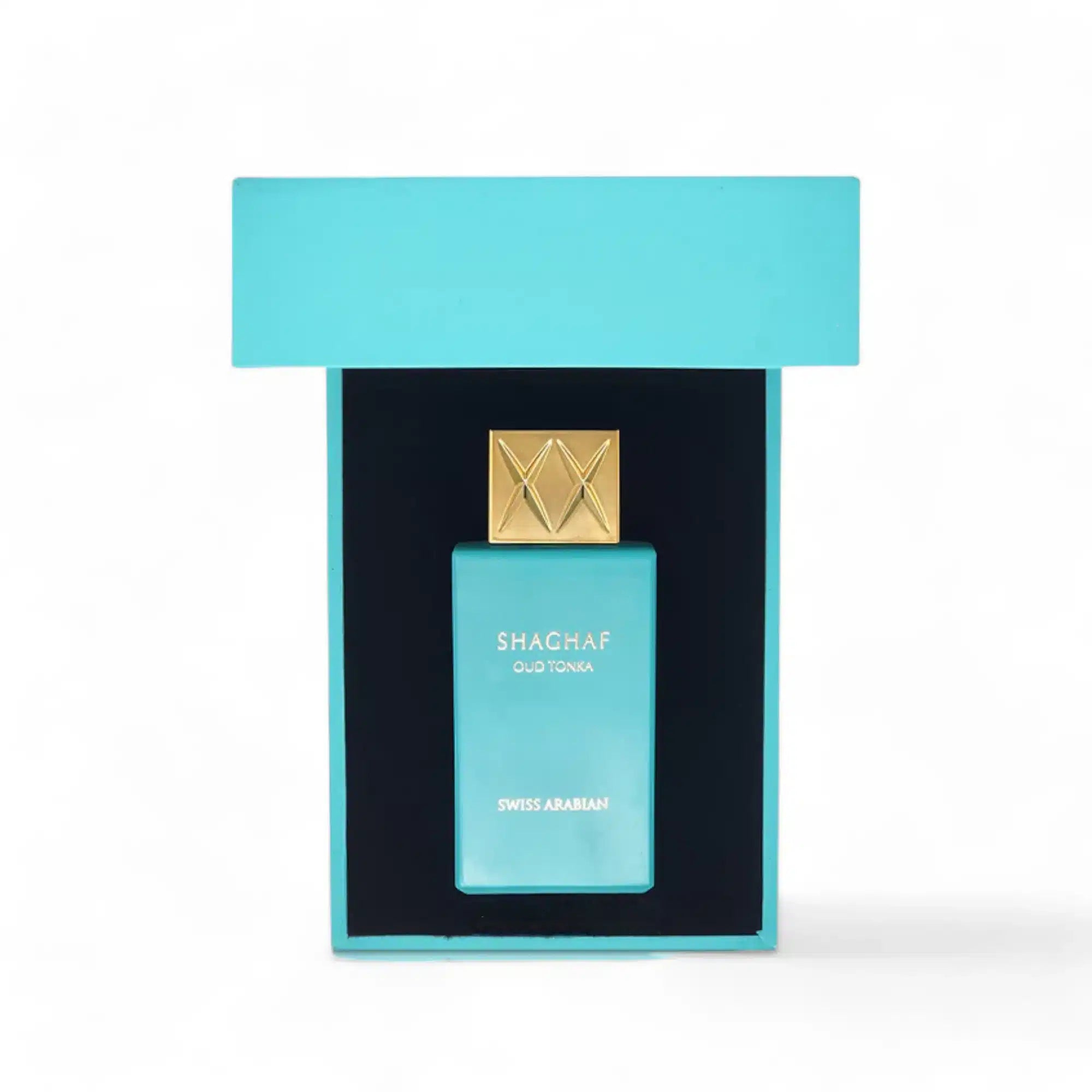 Shaghaf Oud Tonka 75ml Eau de Parfum by Swiss Arabian fragrance packaging front view