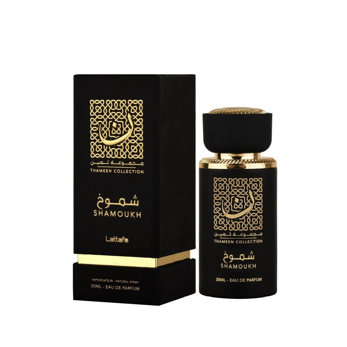 Shamoukh (Thameen Collection) 30ml Eau de Parfum by Lattafa bottle and box