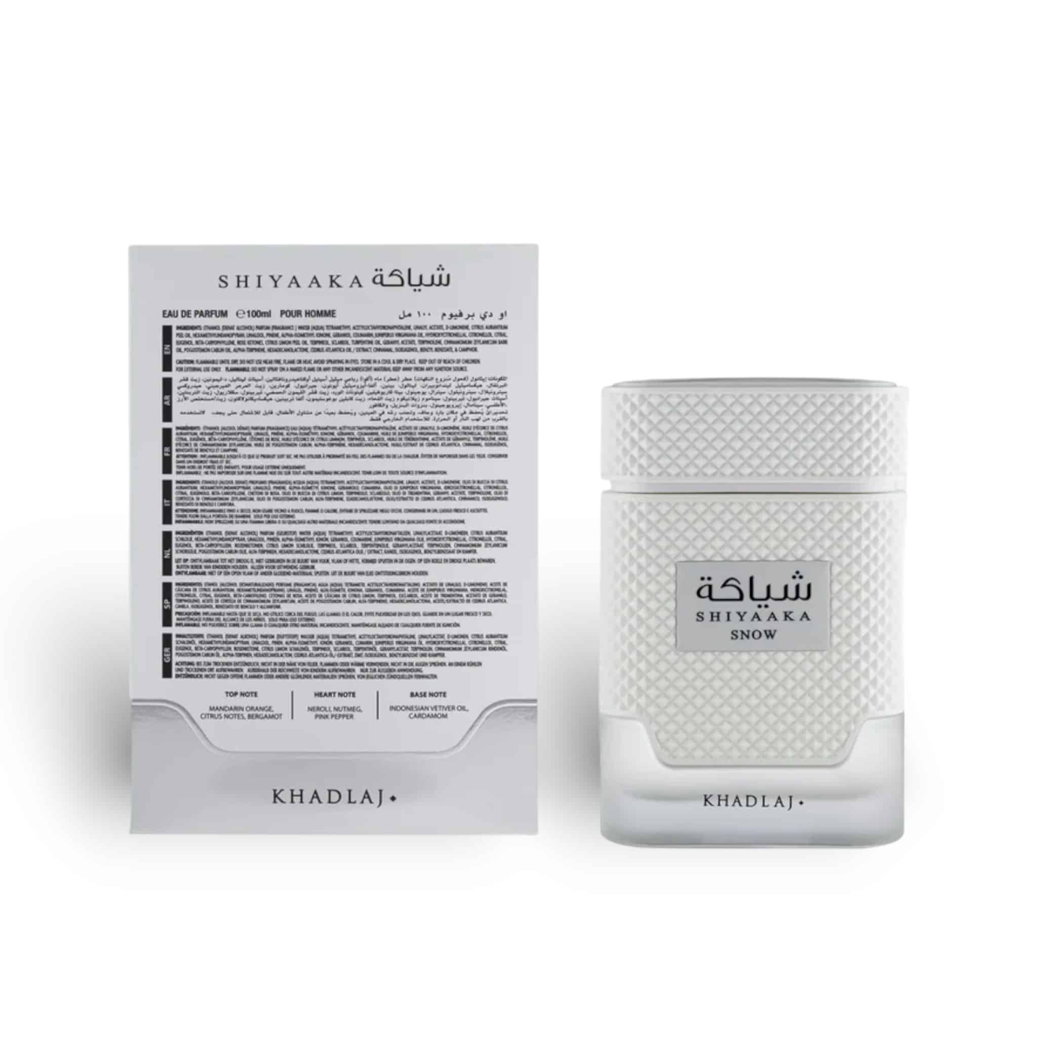 Shiyaaka Snow Special Edition 100ml Eau de Parfum by Khadlaj fragrance bottle