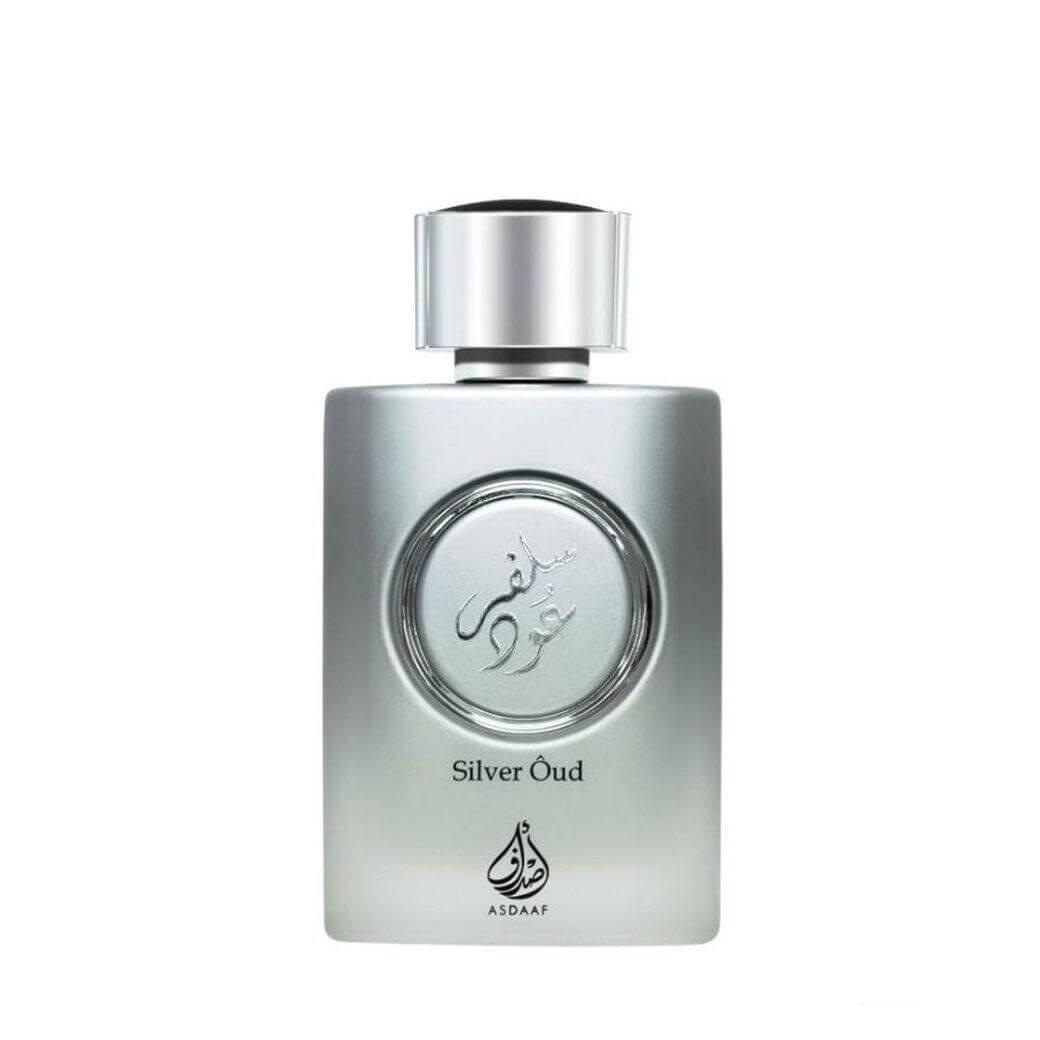 Silver Oud 100ml Eau de Parfum by Asdaaf perfume bottle close up