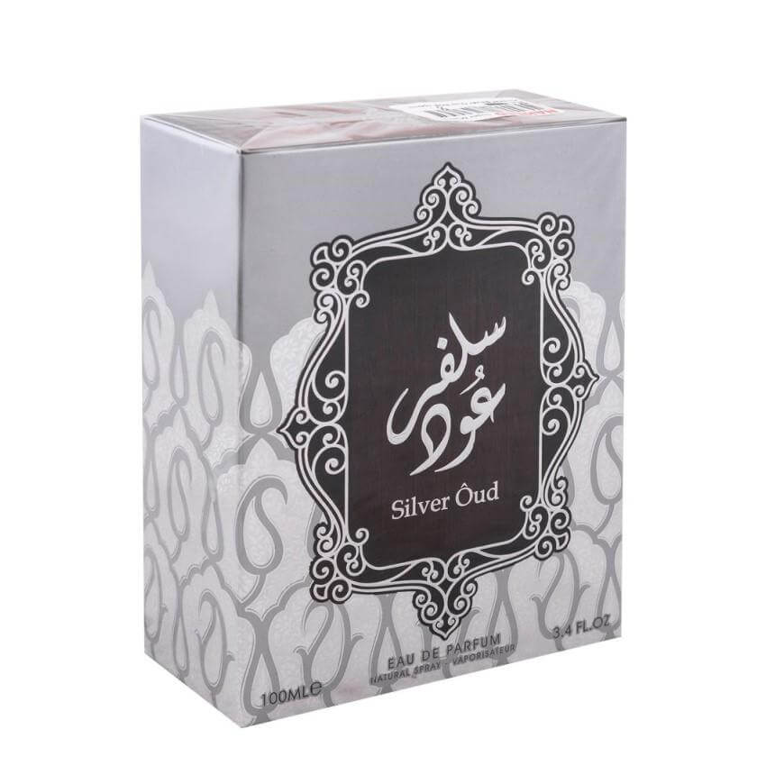Silver Oud 100ml Eau de Parfum by Asdaaf fragrance packaging front view