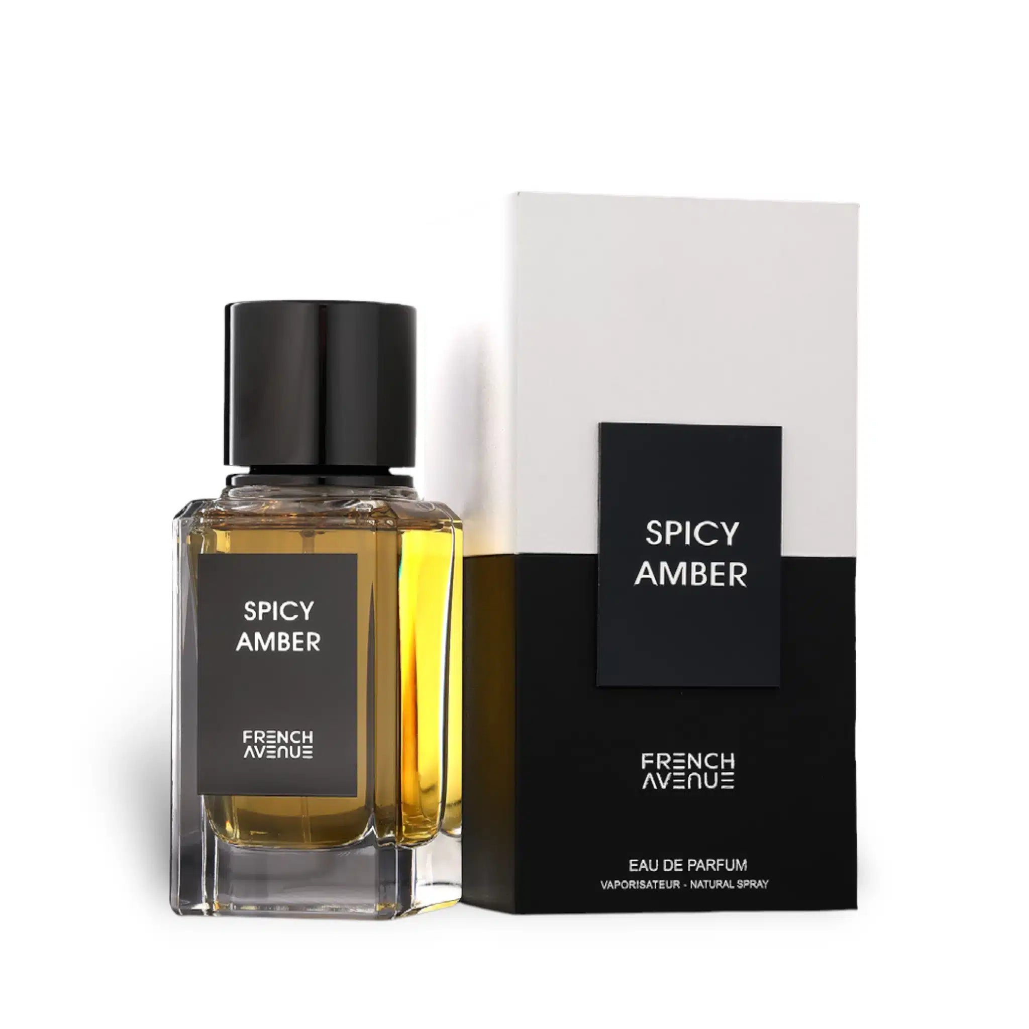 Spicy Amber 100ml Eau de Parfum by French Avenue bottle and box