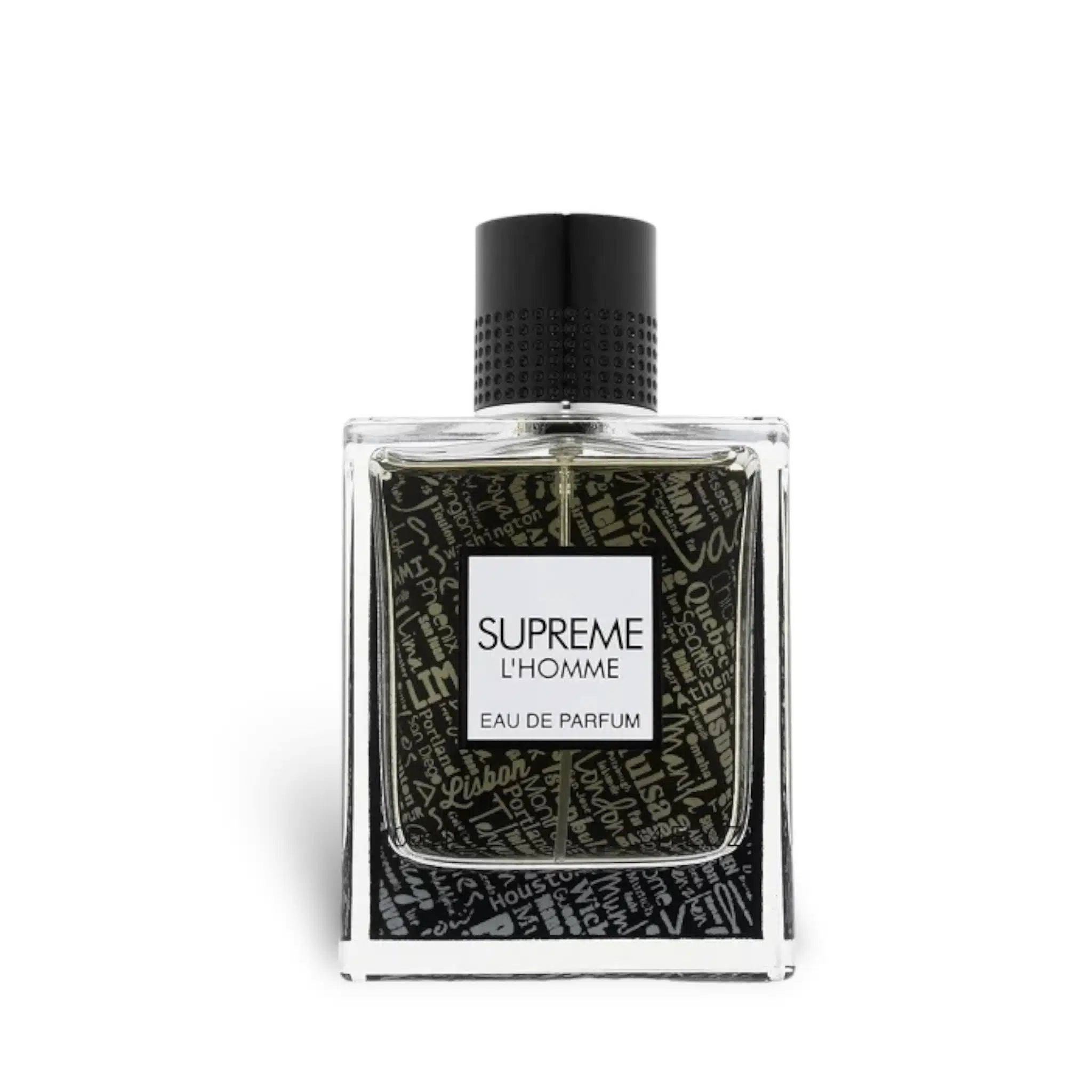Supreme L'Homme 100ml Eau de Parfum by Fragrance World fragrance packaging front view