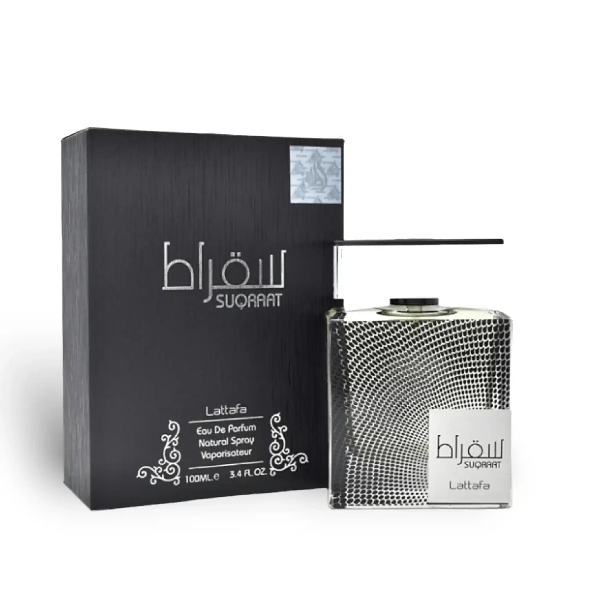 Suqraat 100ml Eau de Parfum by Lattafa bottle and box