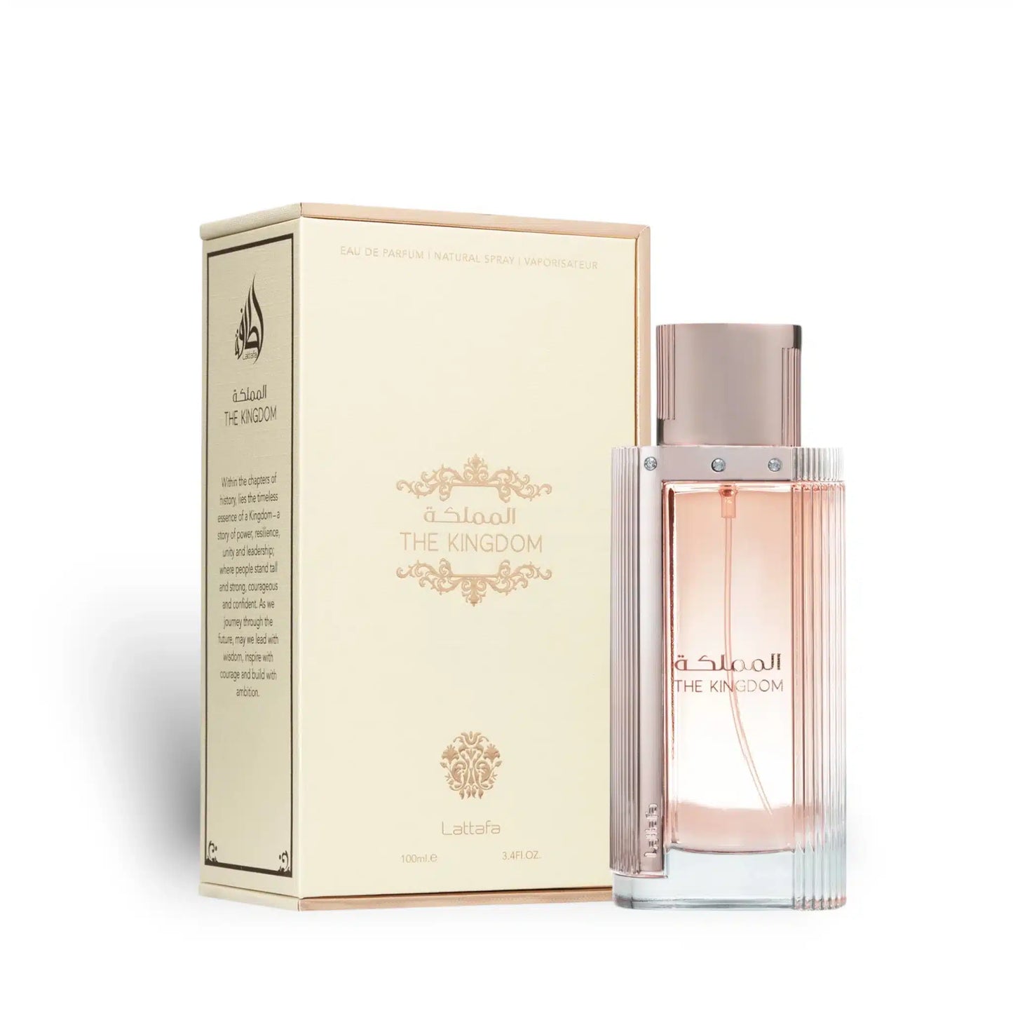 The Kingdom For Women 100ml Eau de Parfum by Lattafa bottle and box.