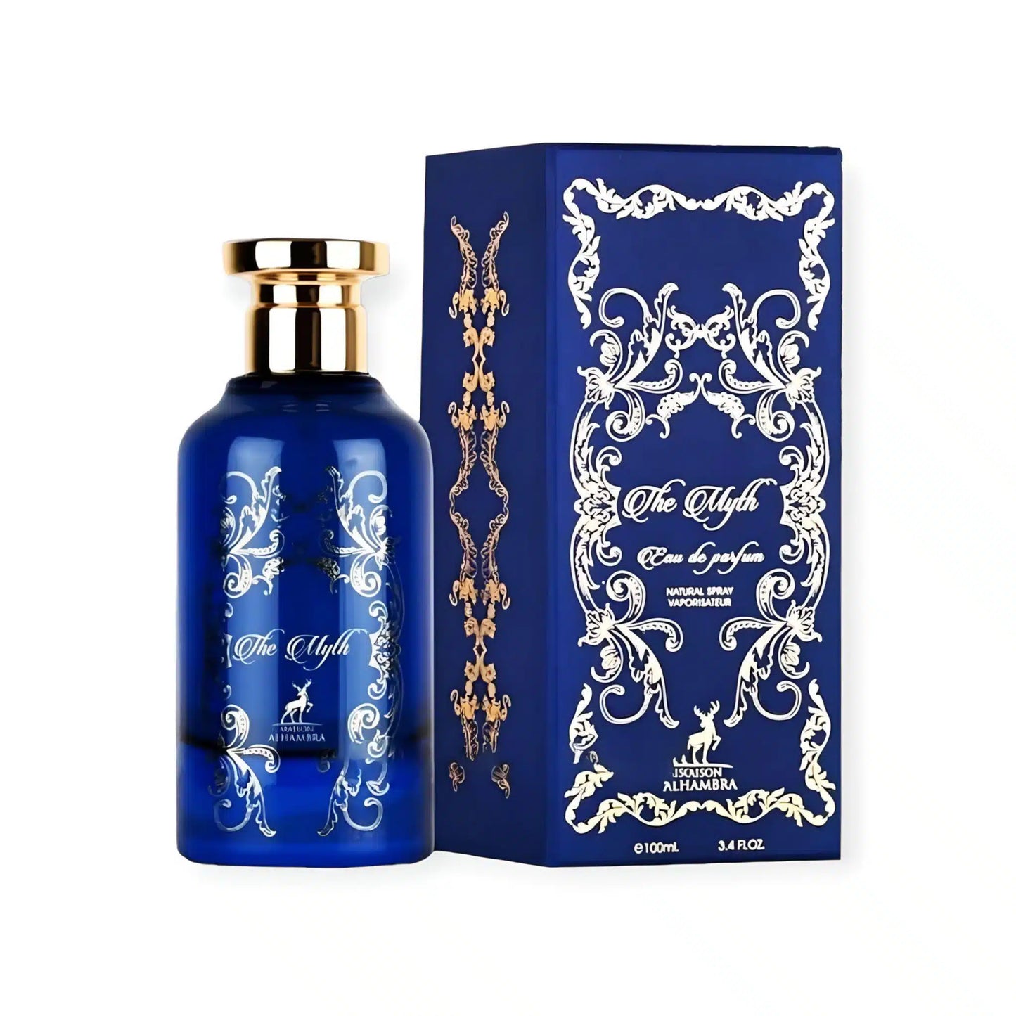 The Myth 100ml Eau de Parfum by Maison Alhambra bottle and box