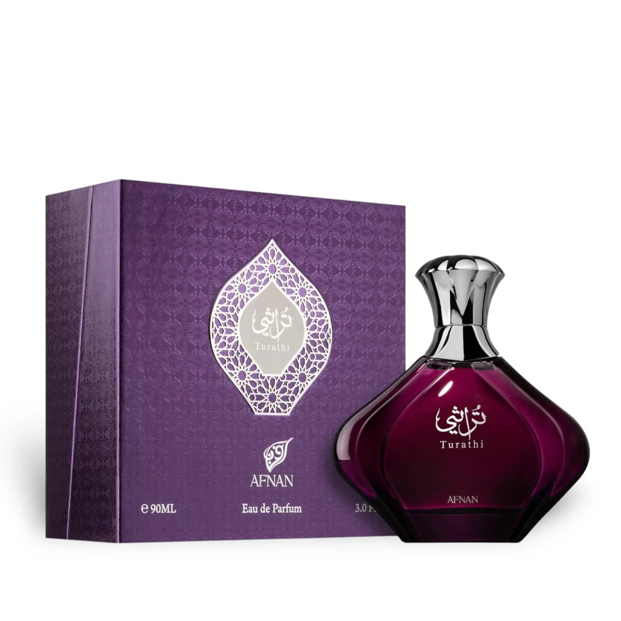 Turathi Purple 90ml Eau de Parfum by Afnan bottle and box
