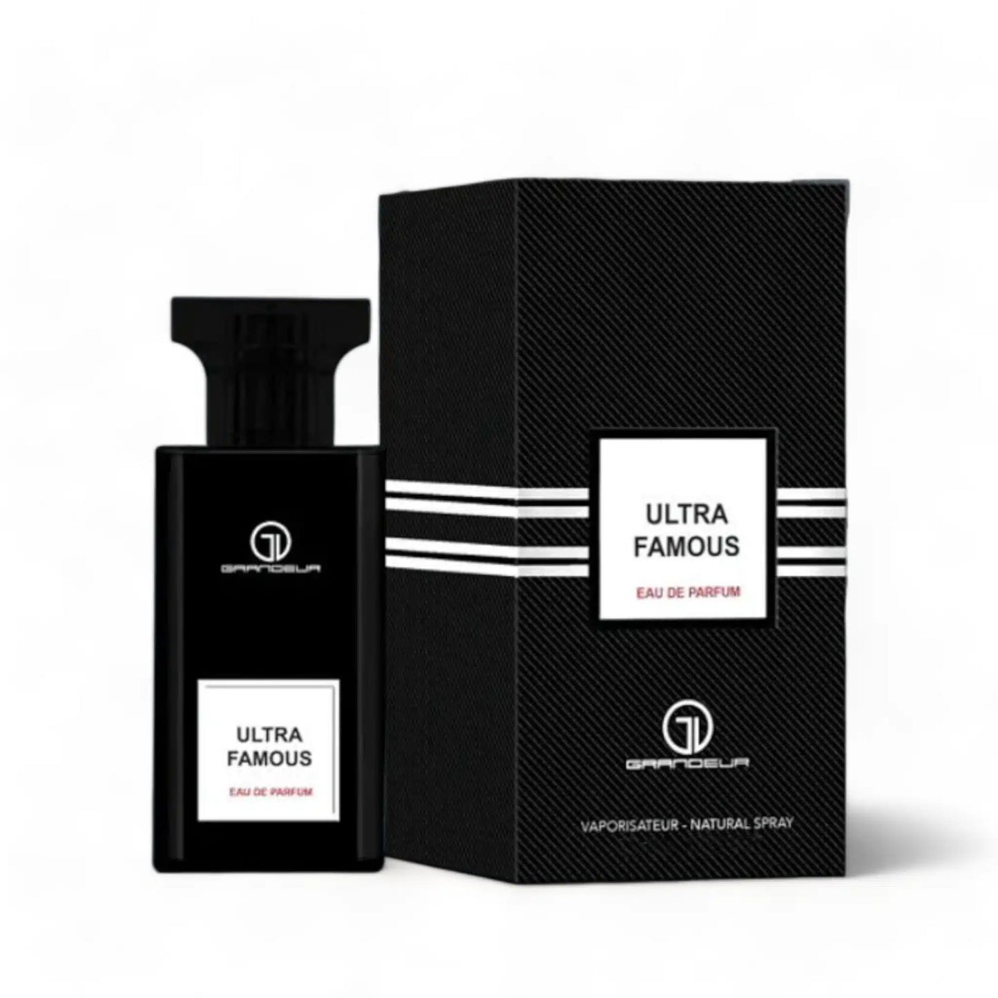 Ultra Famous 100ml Eau de Parfum by Grandeur Perfumes bottle and box