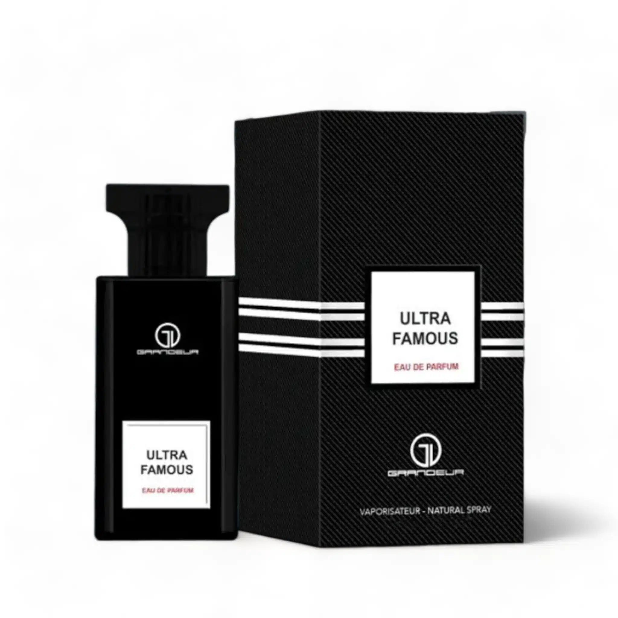 Ultra Famous 100ml Eau de Parfum by Grandeur Perfumes bottle and box