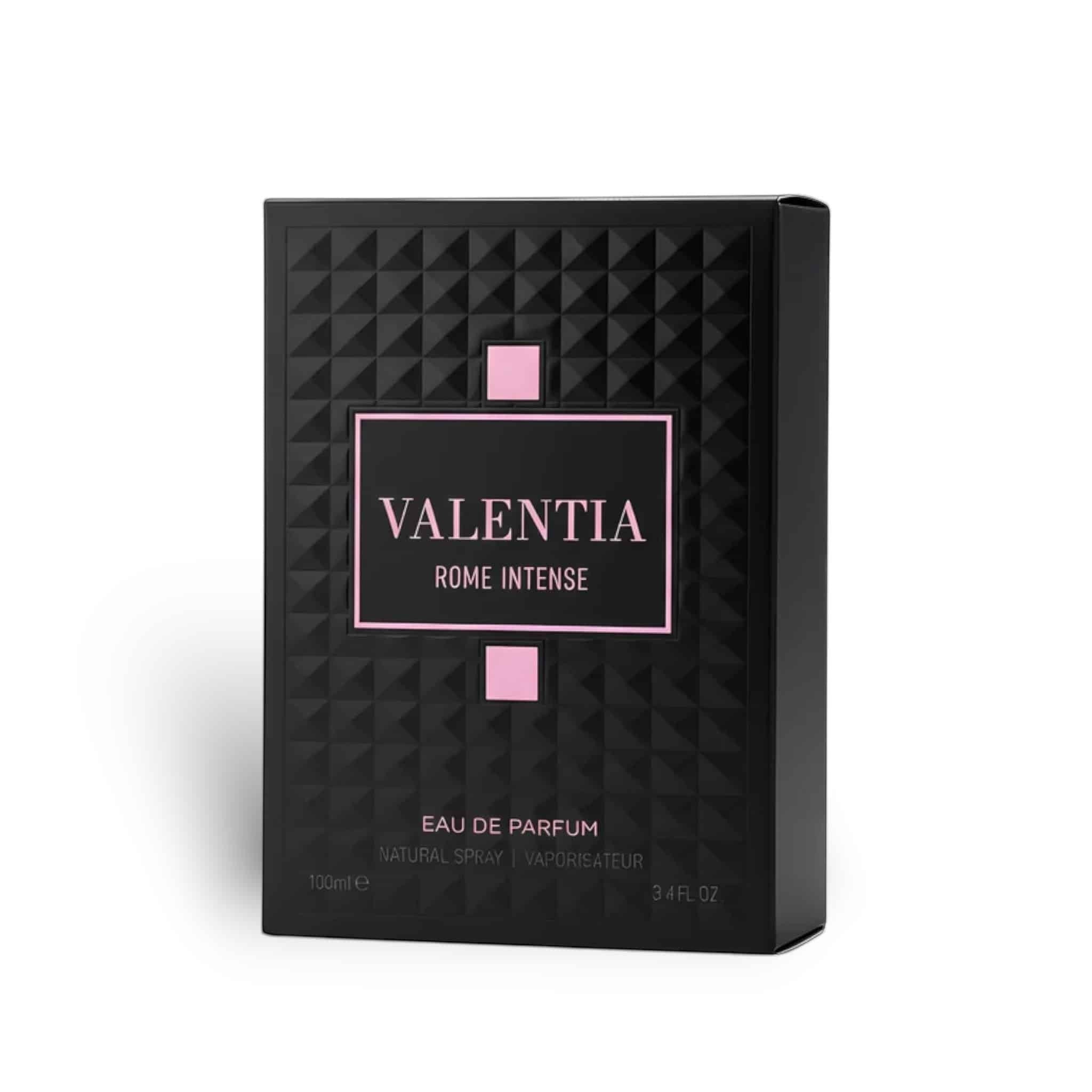 Valentia Rome Intense 100ml Eau de Parfum by Fragrance World fragrance packaging front view
