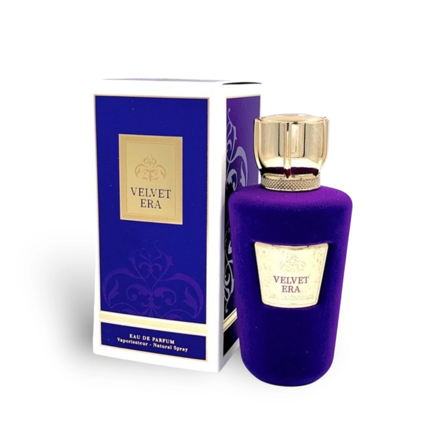Velvet Era 100ml Eau de Parfum by Fragrance World bottle and box