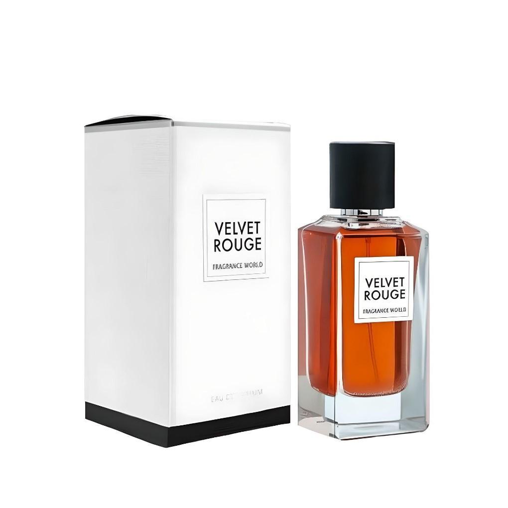 Velvet Rouge 100ml Eau de Parfum by Fragrance World bottle and box