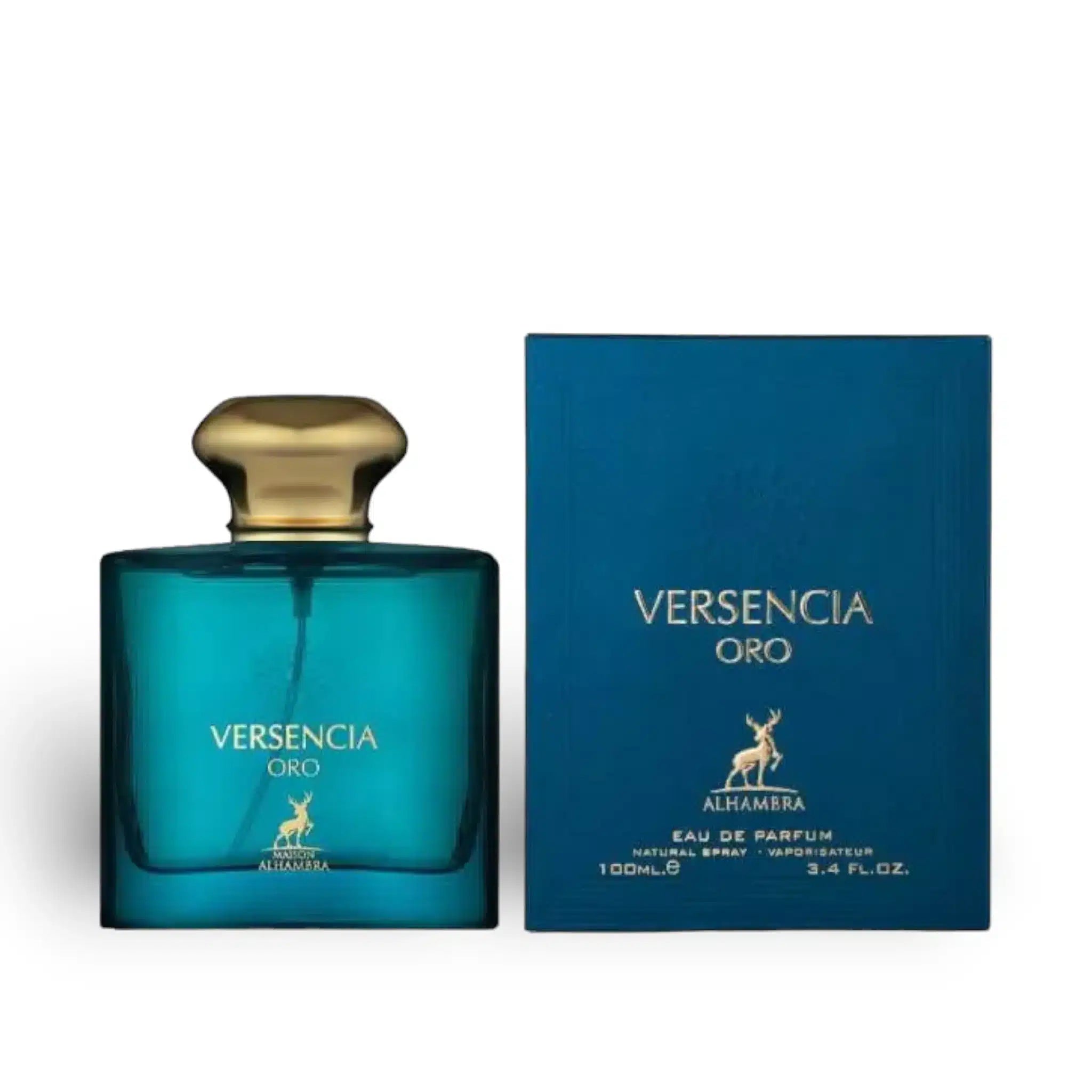 Versencia Oro 100ml Eau de Parfum by Maison Alhambra bottle and box