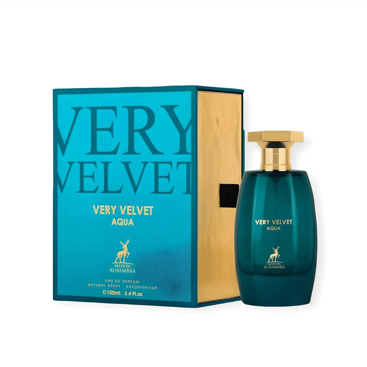 Very Velvet Aqua 100ml Eau de Parfum by Maison Alhambra fragrance packaging front view