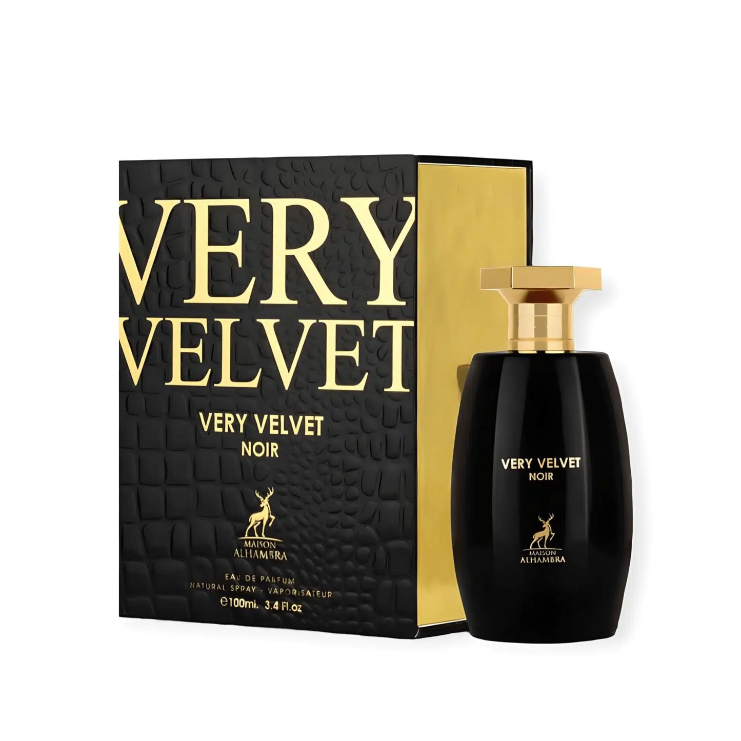 Very Velvet Noir 100ml Eau de Parfum by Maison Alhambra bottle and box