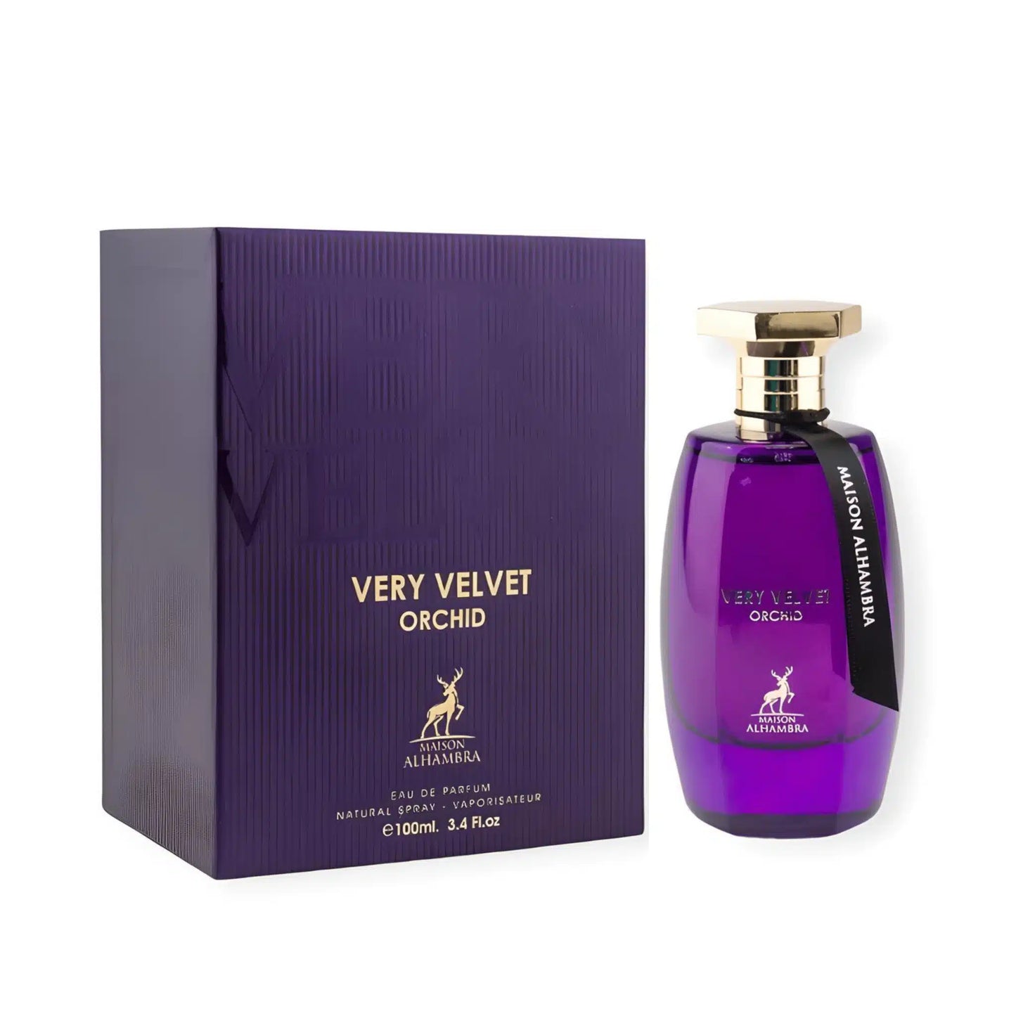 Very Velvet Orchid 100ml Eau de Parfum by Maison Alhambra perfume bottle close up