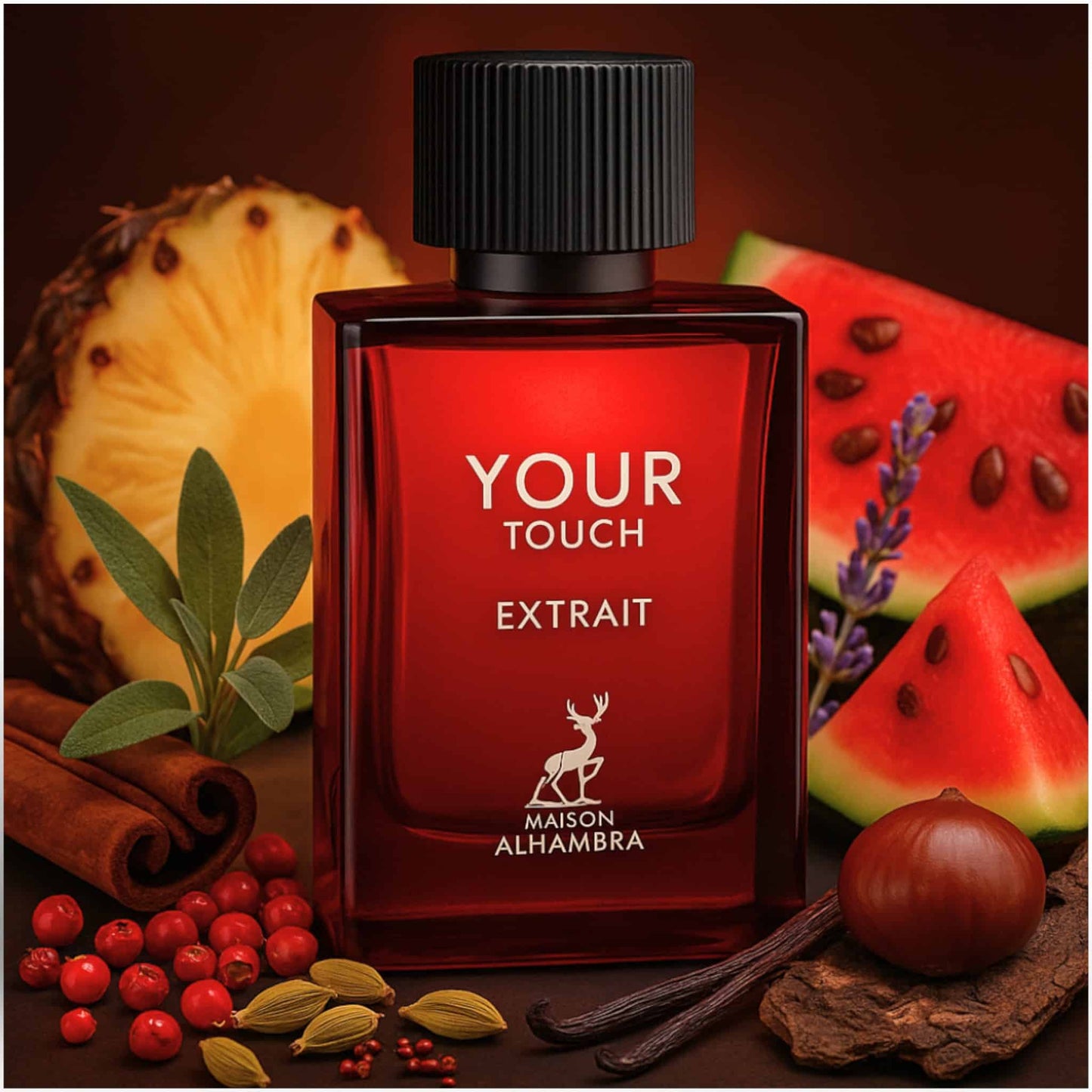 Your Touch 100ml Extrait de Parfum by Maison Alhambra perfume bottle close up