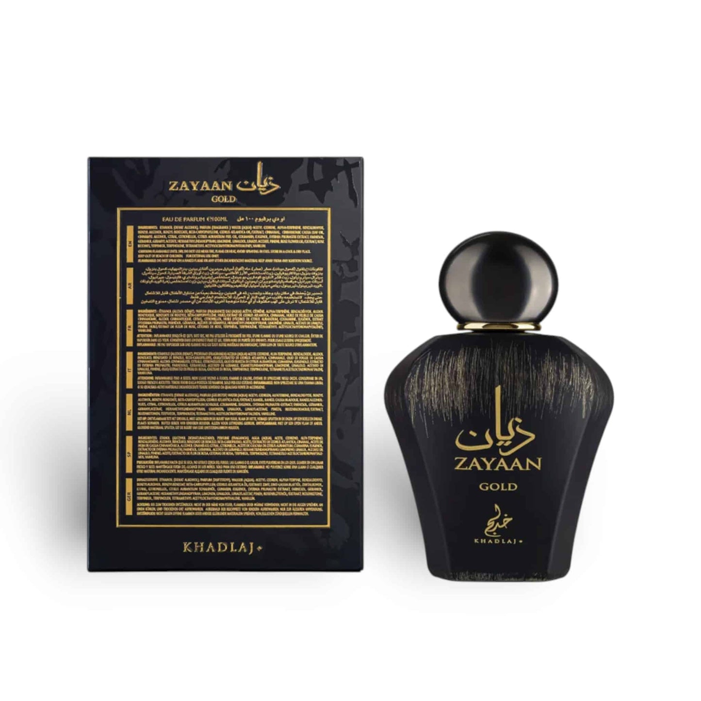 Zayaan Gold 100ml Eau de Parfum by Khadlaj perfume bottle close up