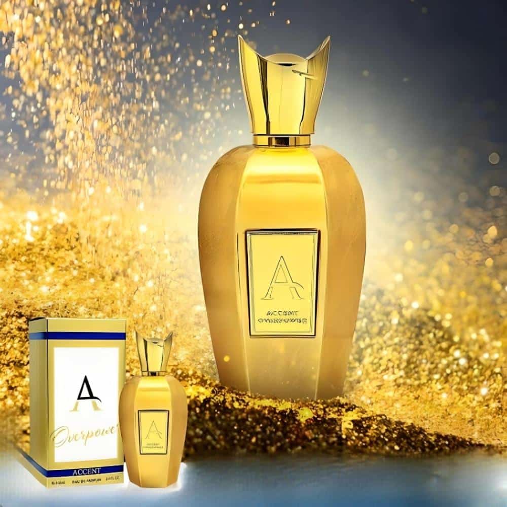 Accent Overpower 100ml Eau de Parfum by Fragrance World perfume bottle close up
