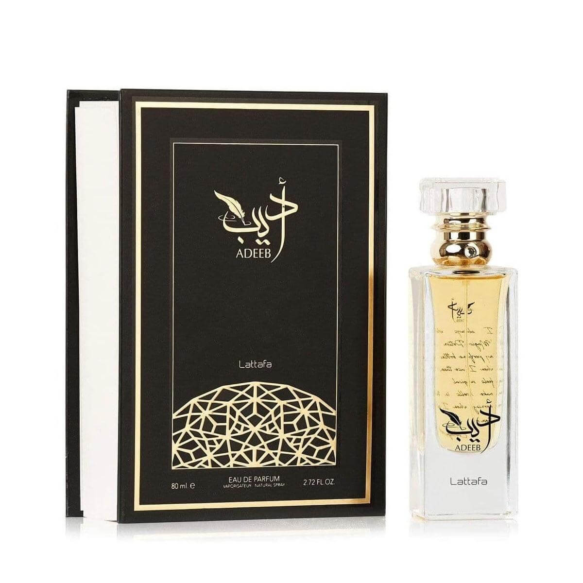Adeeb 80ml Eau de Parfum by Lattafa bottle and box