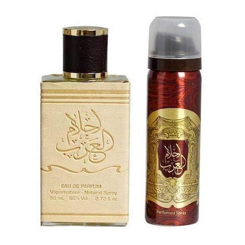 Ahlam Al Arab with Free Deo 80ml Body Spray by Ard Al Zaafaran bottle and box