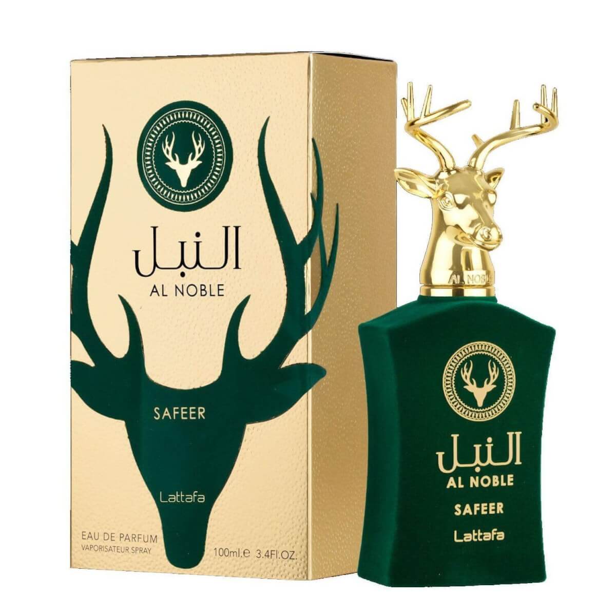 Al Noble Safeer 100ml Eau de Parfum by Lattafa bottle and box