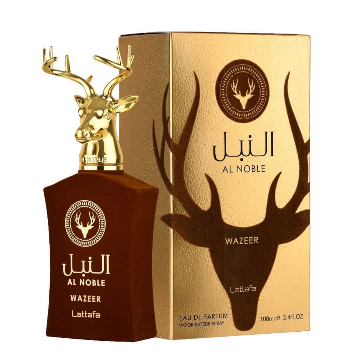 Al Noble Wazeer 100ml Eau de Parfum by Lattafa bottle and box