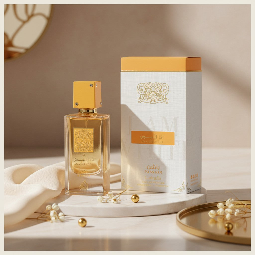 Ana Abiyedh Passion I Am White by Lattafa styled fragrance lifestyle image