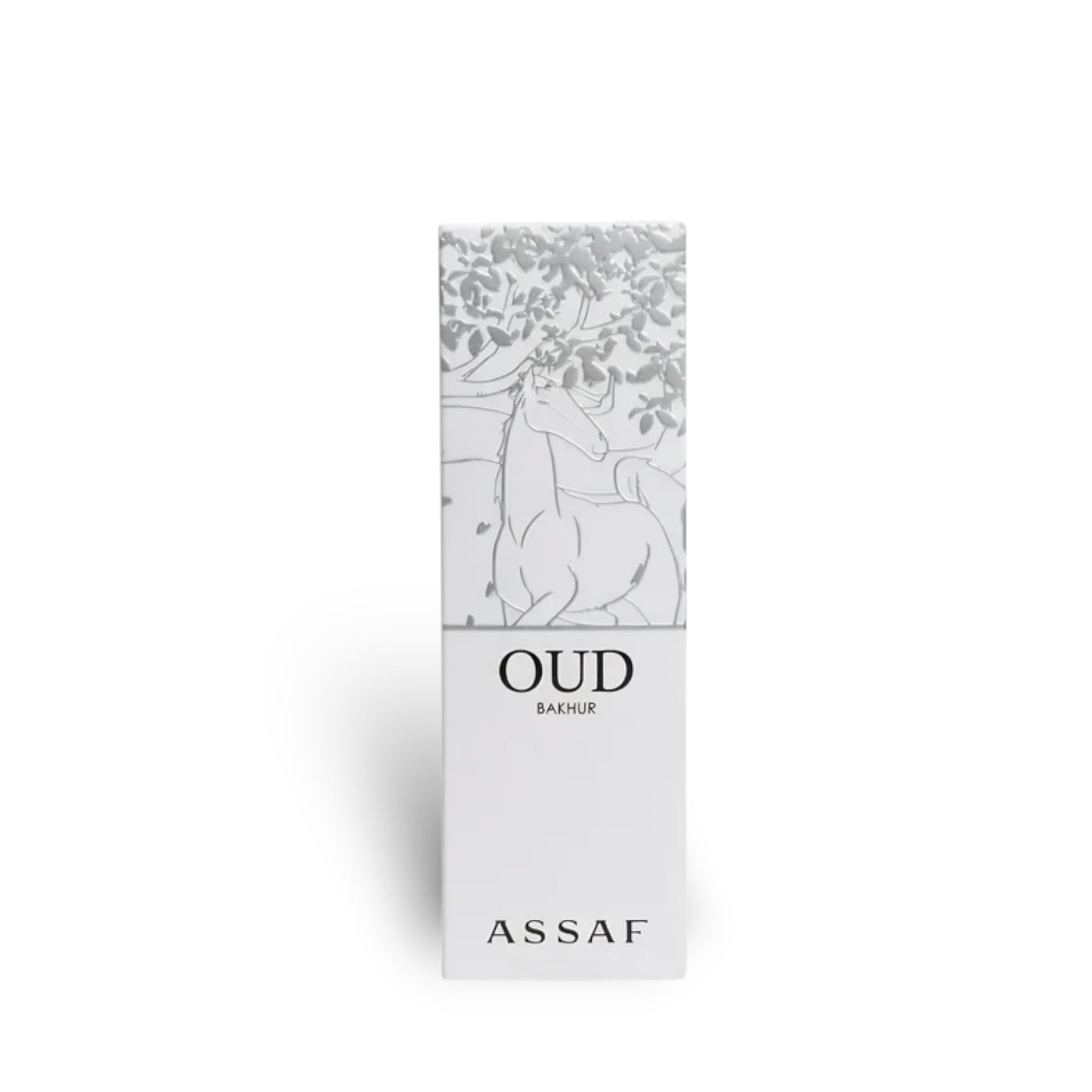 Close-up packaging box detail of Arrogate Oud Bakhur Eau de Parfum
