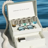 Assaf Aura Collection & Sunglass Gift Set: includes Aura Pegasus, 5 Arrogate mini perfumes, and luxury sunglasses with blue lenses.