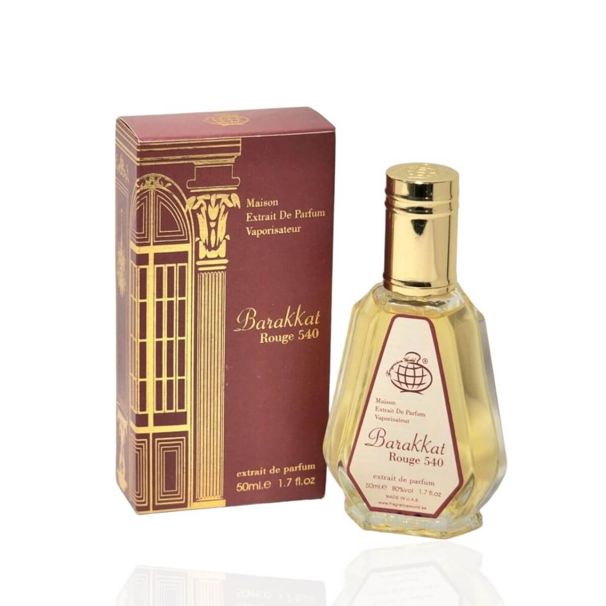 Barakkat Rouge 540 Travel Size 50ml Extrait de Parfum by Fragrance World bottle and box