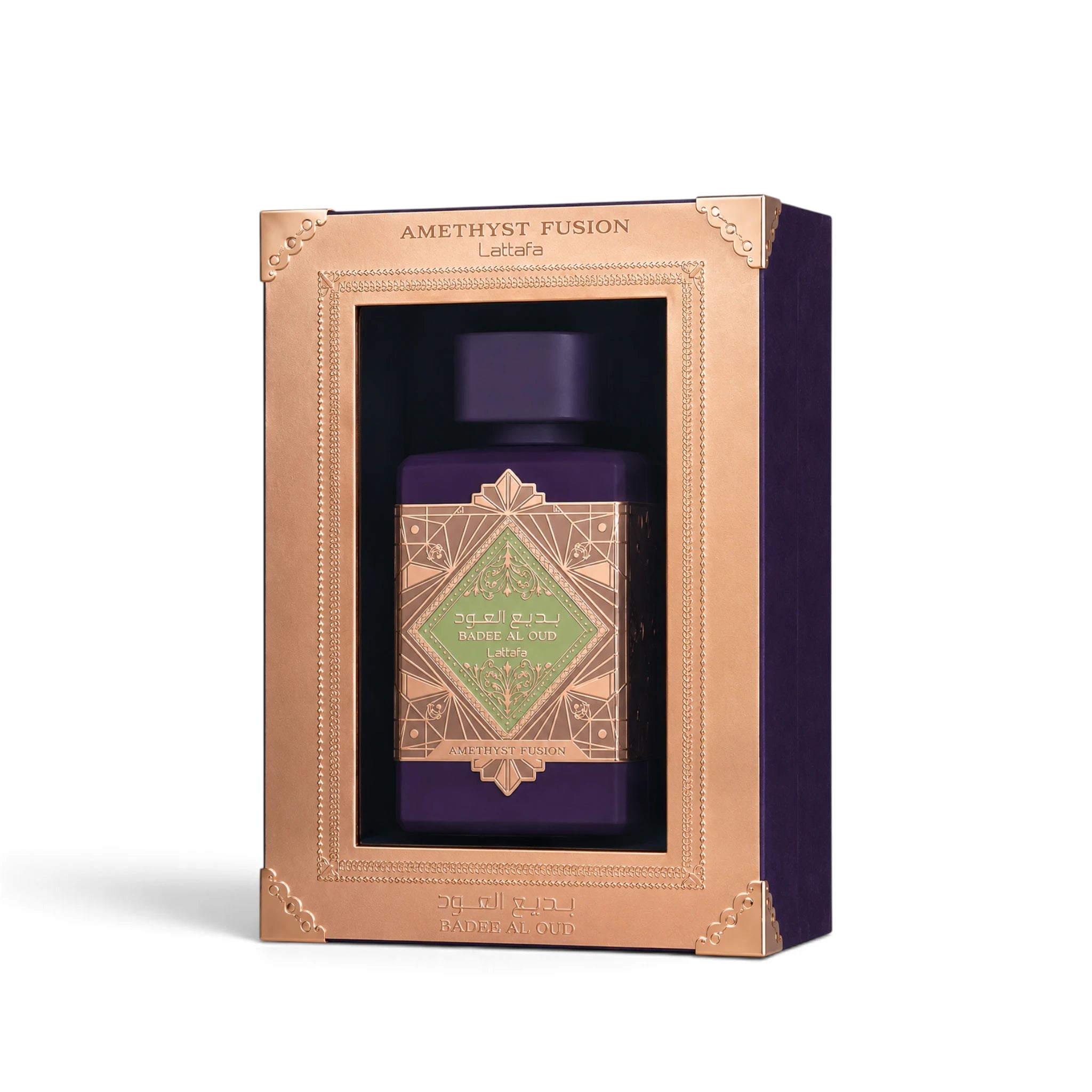 Bade'e Al Oud Amethyst Fusion 100ml Eau de Parfum packaging close-up