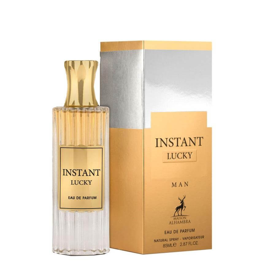 Instant Lucky Man 85ml Eau de Parfum by Maison Alhambra bottle and box