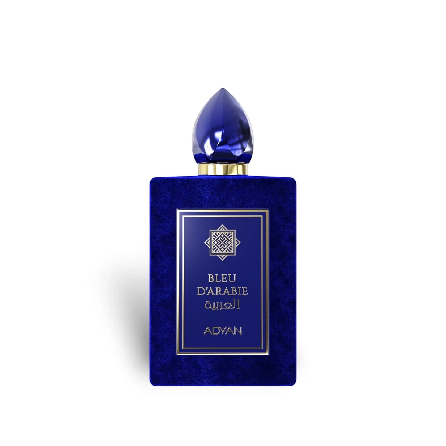 Bleu D'Arabie by Adyan 100ml Extrait de Parfum in a deep blue velvet bottle with a matching blue cap.
