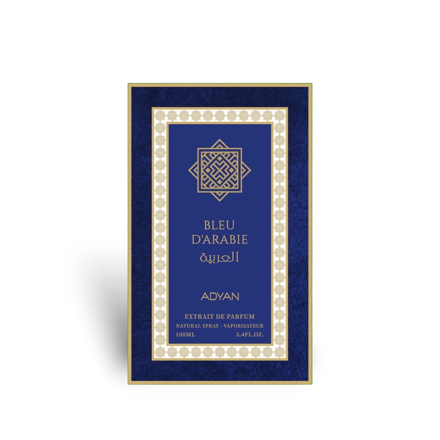 Bleu D'Arabie by Adyan Anfar 100ml Extrait de Parfum in a rectangular blue and gold decorative box.