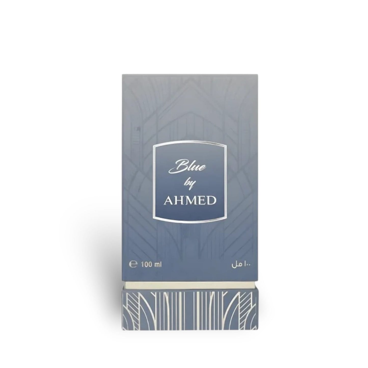 Close-up packaging box detail of Blue Extrait de Parfum by Ahmed Al Maghribi