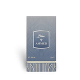 Close-up packaging box detail of Blue Extrait de Parfum by Ahmed Al Maghribi