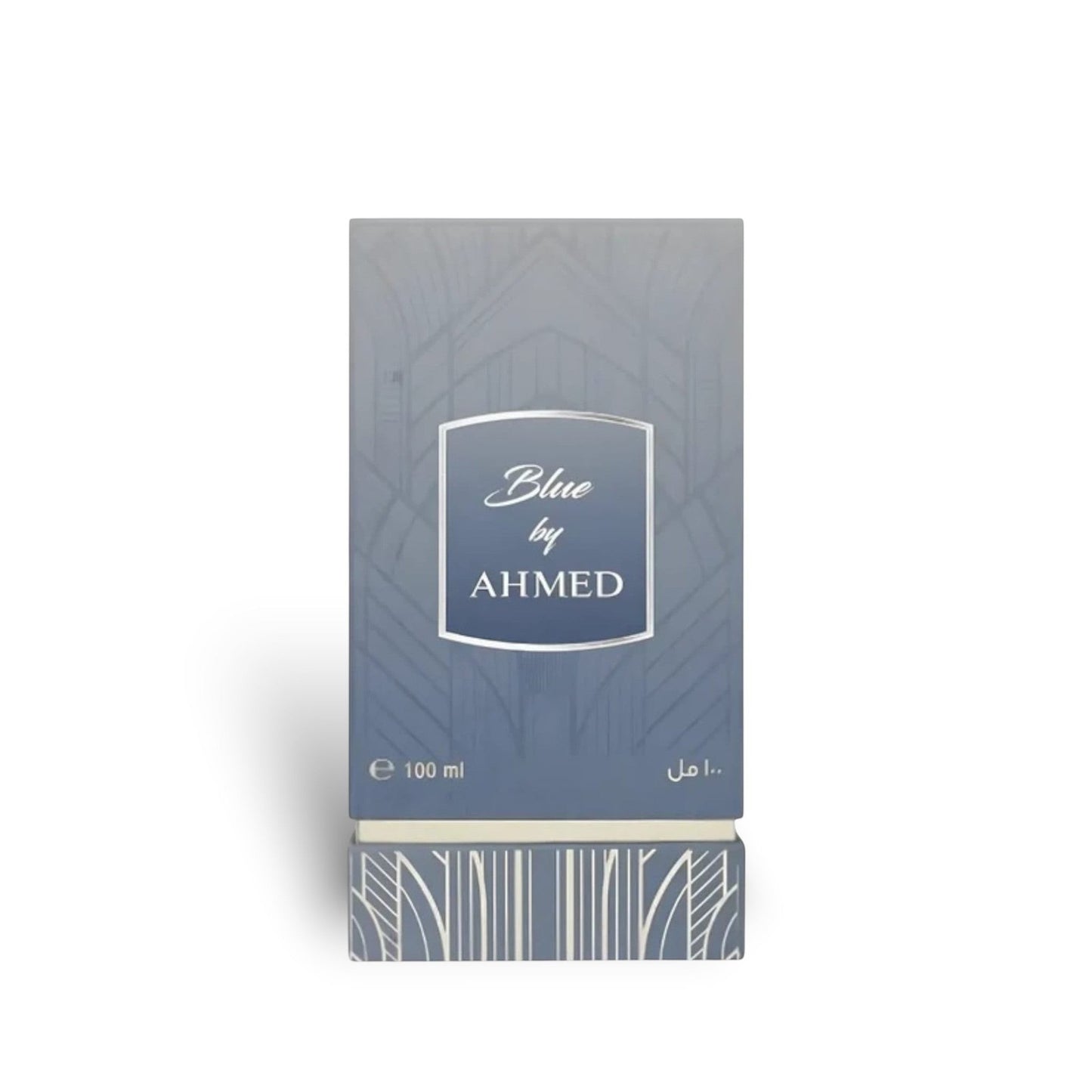 Close-up packaging box detail of Blue Extrait de Parfum by Ahmed Al Maghribi