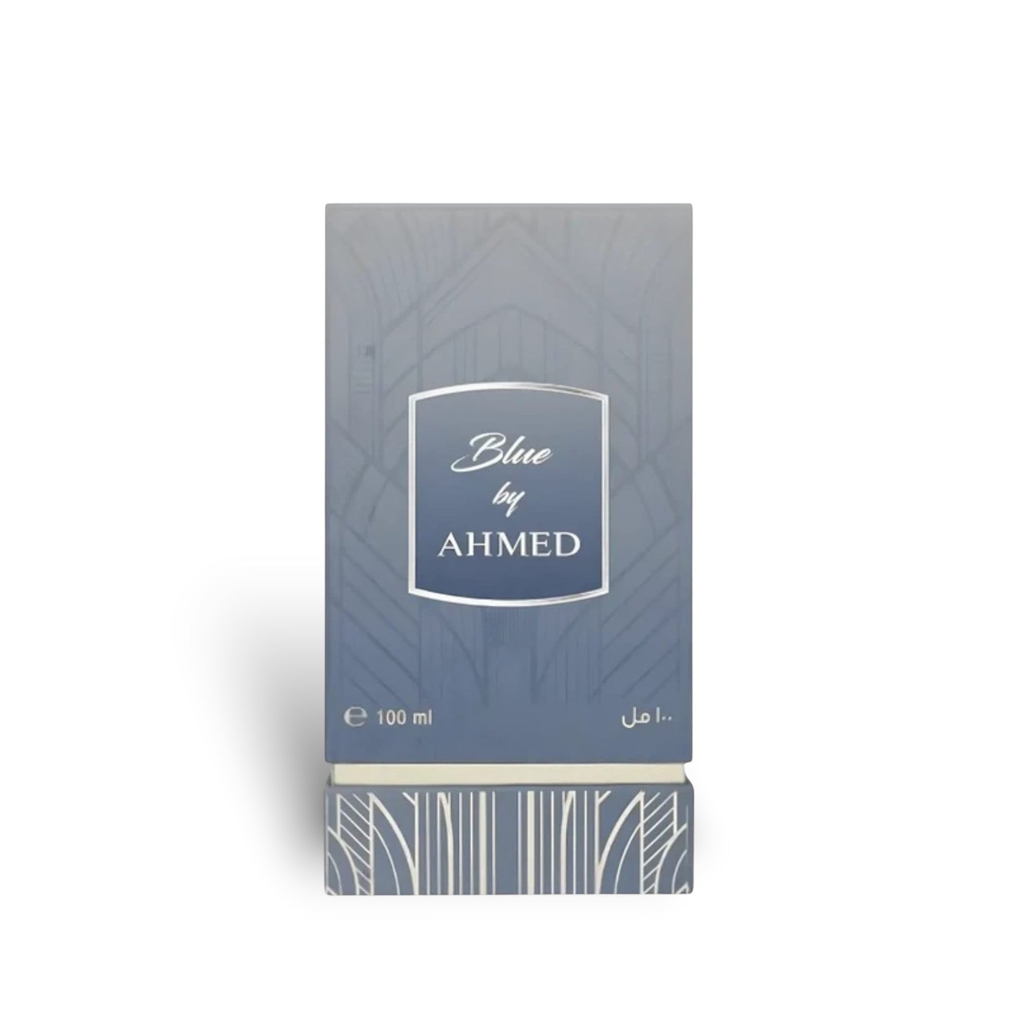 Close-up packaging box detail of Blue Extrait de Parfum by Ahmed Al Maghribi