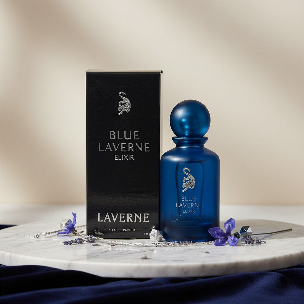 Blue Laverne Elixir by Laverne lifestyle fragrance presentation